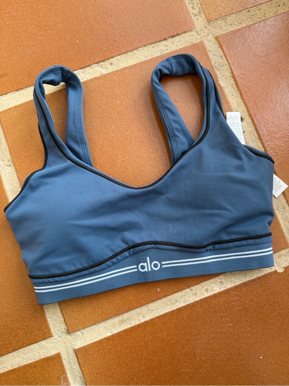 ALO Yoga Slate Blue Strappy Swim Bikini Top